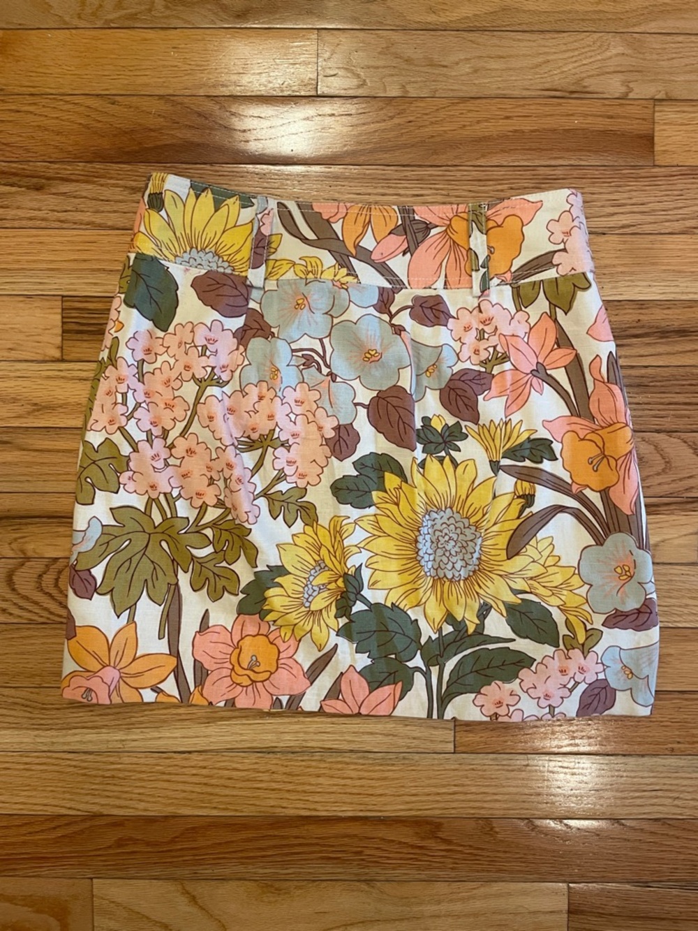 Sezane 70’s Printed Linen blend button front Betty Mini Skirt size 6 / 38 - Picture 4 of 6